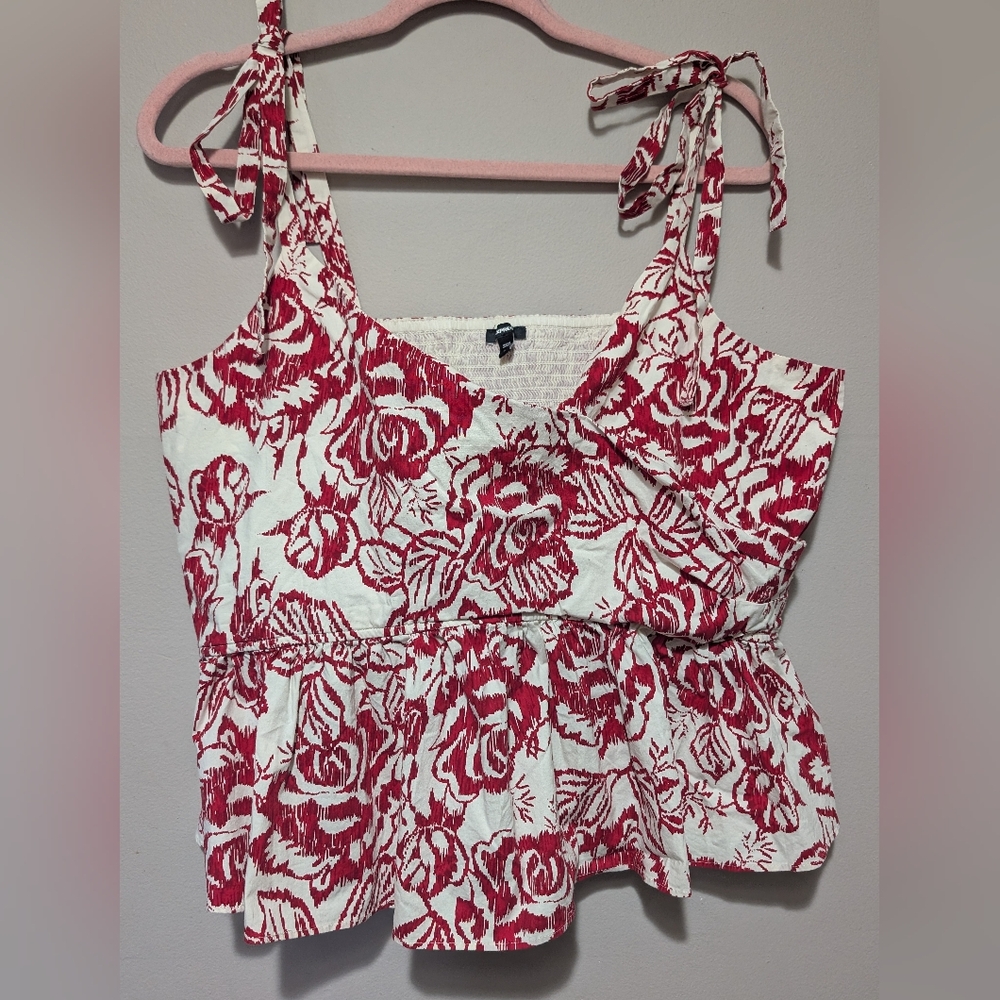 Express Floral Red & White Smocked Top
